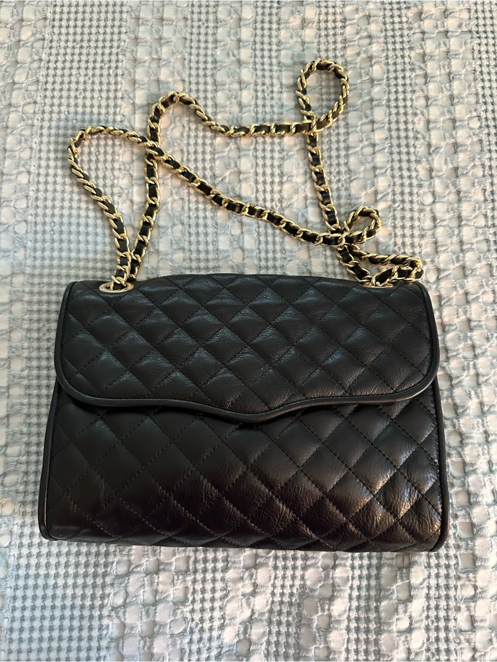Rebecca Minkoff Black Quilted Crossbody with Gold Chain